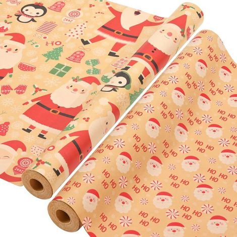 2 rouleaux papier kraft cadeau Noël – 43 cm x 30 m – Recyclable – Emballage écolo (1/4)