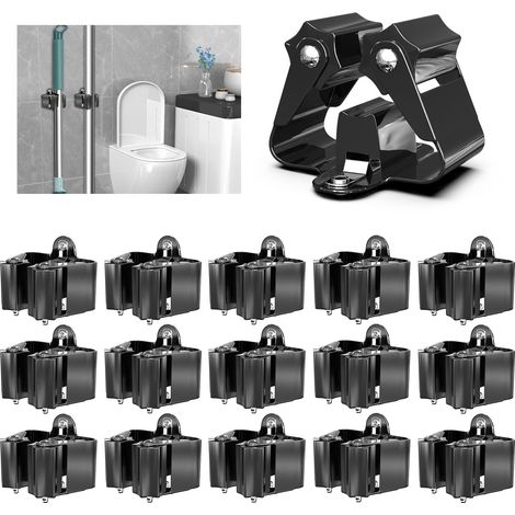 15 Pièces - Accroche Balai Mural - Support Outils - Fixation Murale Acier Inoxydable Anti-Rouille Pour Garage Salle De Bain Jardin Noir 20x5cm