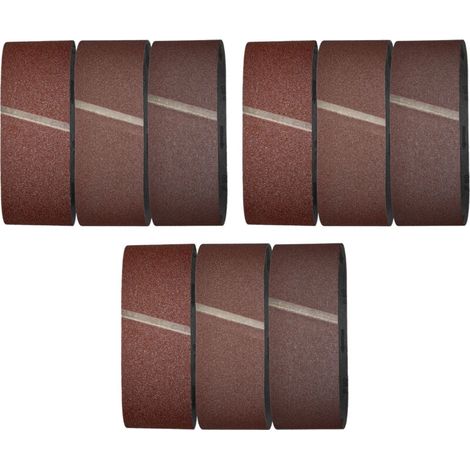 Set di 9 nastri abrasivi per legno e metallo, per levigatrice a nastro - Dimensioni (R219) 610 x 100 mm - Grana 40/80/120 (1/4)