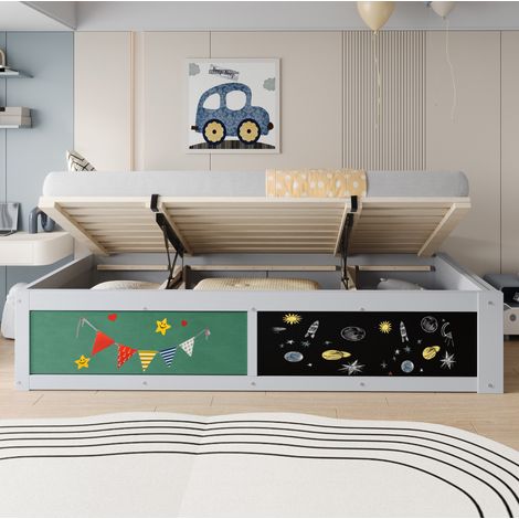 Letto multifunzione per bambini 90 x 200 cm grigio in legno, con vano idraulico e lavagna (1/5)