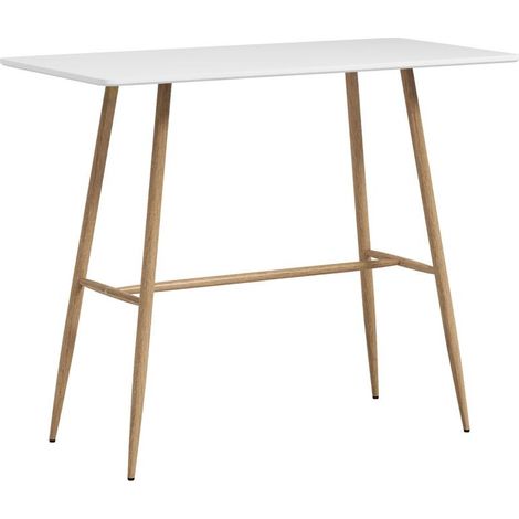 Rechteckiger Bartisch für 4 Personen, Stahlbeine in Holzoptik, einfache Montage, 120 x 60 x 98 cm, weiß