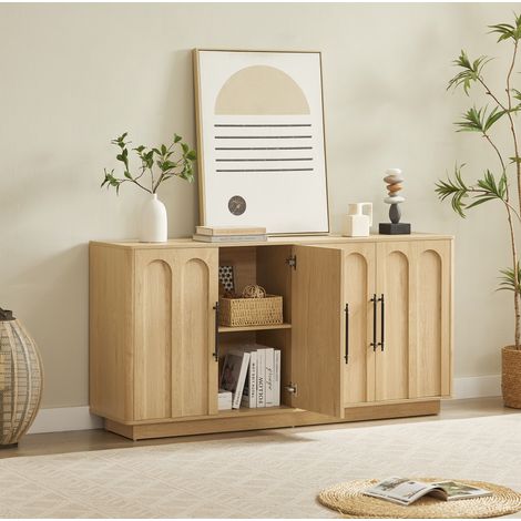 Buffet 160x40x80 cm chêne en MDF avec portes arrondies, fermeture douce et fixation murale (1/5)