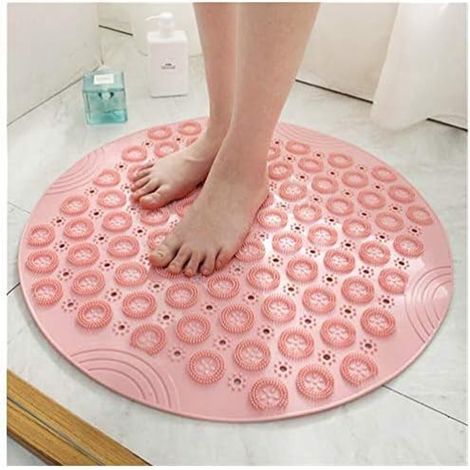 Alfombrilla de baño con masaje, ventosa hidrofóbica, superficie antideslizante, ventosa y orificio de drenaje (65 x 65 cm, rosa)
