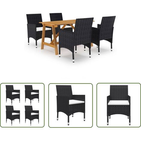 The Living Store Ensemble à manger de jardin 5 pcs Noir - Ensemble Salon De Jardin - Mobilier De Jardin - Table De Jardin - Chaises De Jardin - Acacia Massif (1/5)