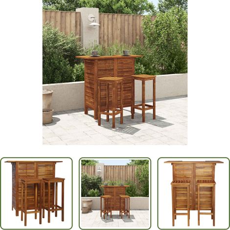 vidaXL Massivholz - Bartisch und Stuhl-Set 3-tlg. Akazienholz Massiv (1/5)