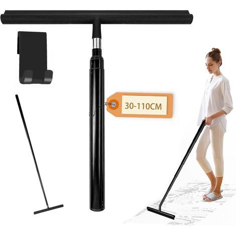 Raclette de douche extensible avec long manche pour nettoyer les vitres de salle de bain (30-110 cm), noire