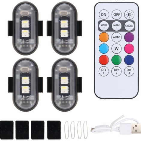 Four wireless LED car lights with remote control, USB charging, and anti-collision lights, suitable for cars, motorcycles, and trucks. (1/3)