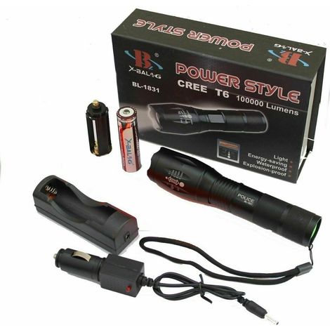 TORCIA TATTICA MILITARE LED T6 100000Lm ZOOM RICARICABILE BICI,PESCA BL-1831
