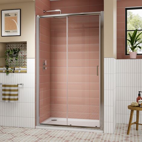 Lucie Chrome Sliding Shower Door 1400mm Wide - 8mm Glass