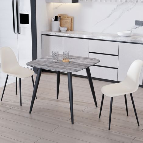 Curve Chair Plastic Seat with Metal Legs (Set of 2) - L52 x W46 x H84 cm - Calico/Black - Flat Packed (1/3)