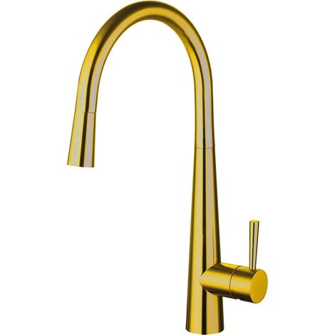 Nuie Ziro Pull Out Kitchen Sink Mixer Tap Single Lever Handle - Brushed Gold