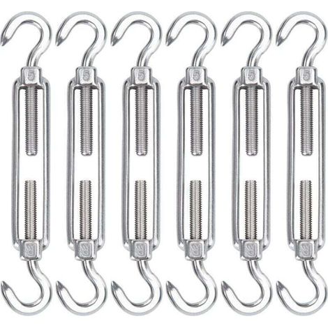 M5 Edelstahl-Kabelspanner, 6er-Pack, verstellbarer, robuster Drahthaken und Hakenspanner für Seile, Kabel, Wäscheleinen, Gitter zur Sonnenschutzmontage
