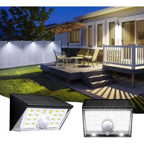 Lot de 2 lampes solaires d'extérieur avec détecteur de mouvement - Lentille super lumineuse - Applique murale solaire d'extérieur avec 4 modes - Étanche IP65 - Pour extérieur, jardin, clôture, porte (1/5)