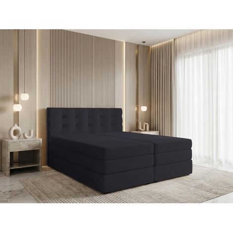 AX LIVING Finike Bett 140x200 cm mit Topper, Boxspring, Schwarz