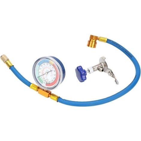 1 Kit Tuyau Recharge R134A, Manomètre Intégré, Valve Métal 1/2", Caoutchouc Haute Pression, Climatisation Voiture