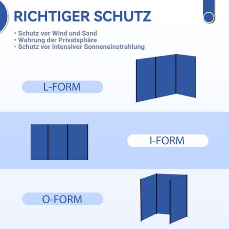 Faltbarer Windschutz/Camping-Sichtschutz mit Tragetasche und Stahlstangen für Camping, Garten, Strand, 450 x 150 cm, Blau. (1/5)