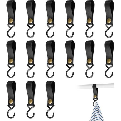 15 Pièces Crochet en S, S-Crochets avec Boucle Cuir, 8x2 cm Noir Crochets en Plastique pour Suspension, Crochets avec Bande de Cuir, Crochet en S pour Cintres, Penderie, Camping et Cuisine (1/5)