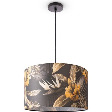 Paco Home Lámpara Techo Salón Comedor Suspensión  Flores Palmeras Decoración E27 Lámpara colgante - Negro, Diseño 6 (Ø45,5 cm)