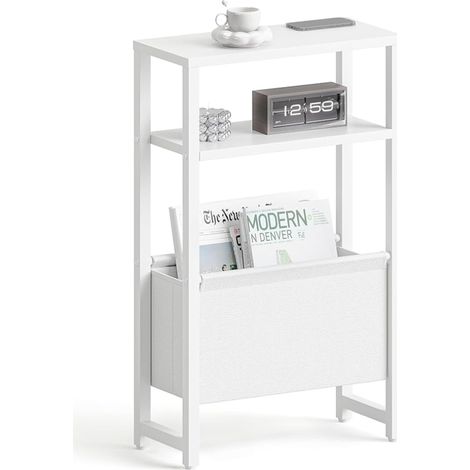 Side Table Narrow Sofa End Vintage 3 Tier Entrance Console with Storage Baskets Small Space Saving Furniture for Living Room and Entryway Space Saving White LET503W (1/2)