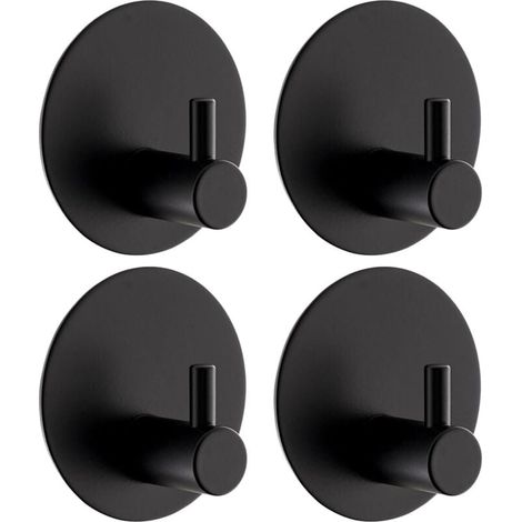 Crochet Adhesif Mural 4 Pièces, Crochet Autocollant Adhesif Crochets Ronds En Acier Inox 304 Crochets Adhesifs Muraux Avec Coussinet Collant 3M Crochet Adhesif Mural Salle De Bain (Noir) (1/4)