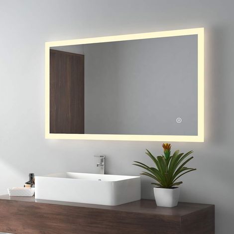 Miroir Salle de Bain LED 100x60cm, 3 Couleurs LED avec Interrupteur Tactile et luminosité réglable,Miroir Salle Bain avec éclairage intégré (1/5)