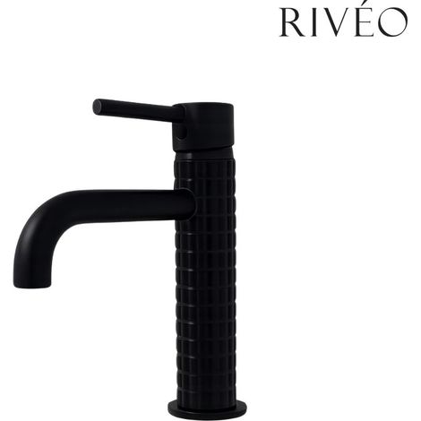 Robinet Mitigeur lavabo noir mat à motif texturé pour lavabo et vasque - RIVÉO (1/5)