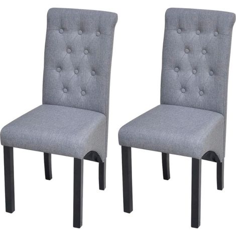 Chaise capitonnée lin gris clair et pieds bois massif Cériam - Lot de 2 (1/5)
