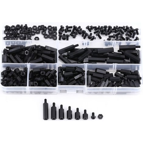 Kit d'assortiment de 250 vis et écrous d'entretoise à six pans creux en nylon M3 (entretoise mâle M3 A)