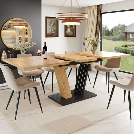 Table à manger extensible 120-160x80x76 cm, plateau en MDF effet bois, pieds papillon et patins réglables, pour cuisine et salle à manger (1/5)