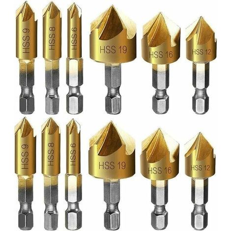 Fraise chanfreiner metal 12 Pcs queue hexagonale poinon de centrage automatique forets chanfreiner, 6mm 8mm 9mm 12mm 16mm 19mm (1/5)
