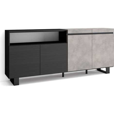 Skraut Home - Credenza, Mobile, Cucina, Madia, mobile ingresso, 200x87x35cm, 4 Porte, Design industriale, Stile moderno, Grigio Cemento (1/5)