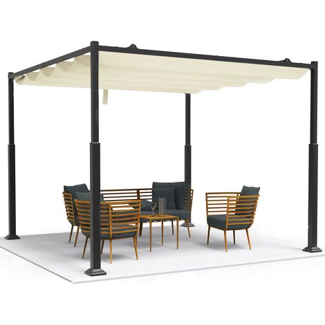 Vounot – Pergola rétractable 3x3m en acier et toile polyester 180g/m² – Protection UV – Structure anti-corrosion – Idéale pour espaces extérieurs