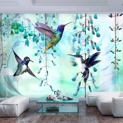 Papier peint colibris volants vert - 150 x 105 cm (1/4)