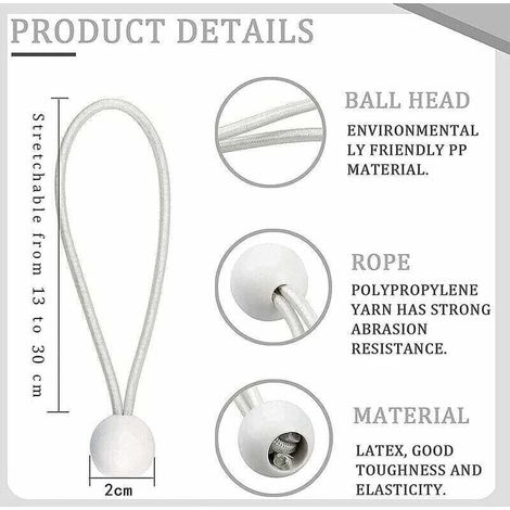 Lot de 50 Tendeur Elastique Cordons Élastiques avec Boules Sandow Elastique Boules Elastiques pour chapiteaux, tentes, bannières et bâches,TRIMEC