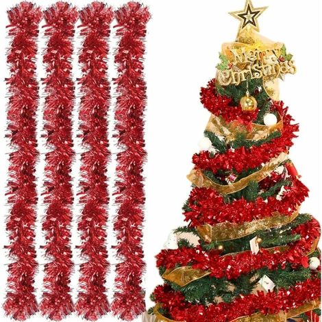 Guirlande Tinsel - 10 Pièces - Fil Métallique Scintillant - 2 m x 9 cm - Pour Sapin de Noël, Murs, Fenêtres, Portes - Rouge
