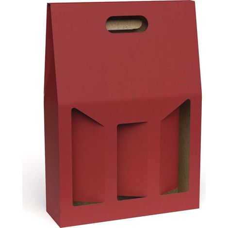 Porte-bouteilles en carton rouge pour 3 bouteilles, 27x9x38 cm (lot de 10)