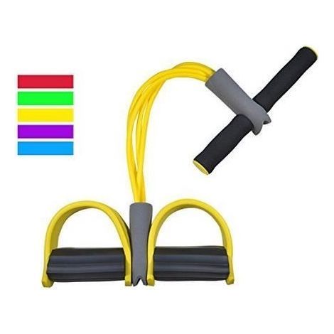Rameur avec élastique Jaune - Appareil de gym 4 avec repose-pieds pour exercice (1/4)