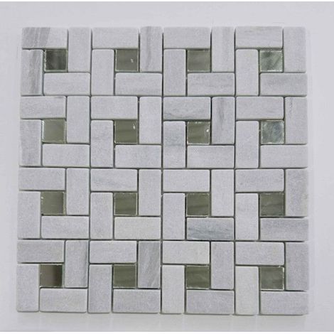 Mosaico in Pietra - ALBEDO PIERRE - AL-1063 - Obiettivo Specchio Invecchiato Bianco - 30,5x30,5 cm - Interno