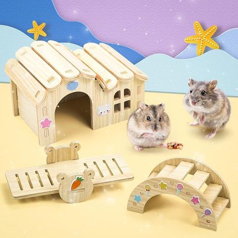 Hamster Toys Wooden Rocking Bridge Toy Molar Toys Hamster Toy Accessory Guinea Pig Chew Toys for Rabbit Small Animals (1/4)