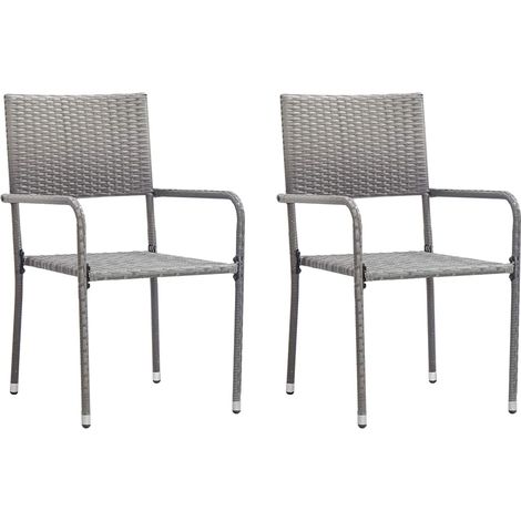 vidaXL Chaise à dîner de jardin empilable lot de 2 gris résine tressée (1/5)
