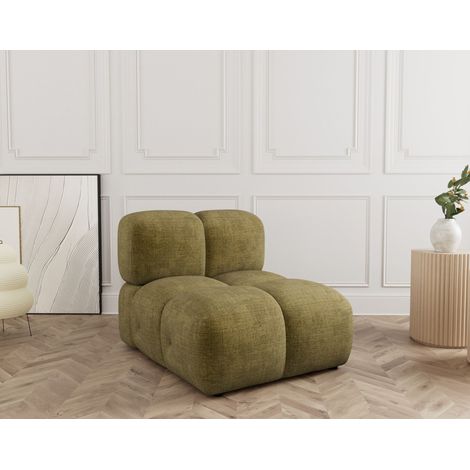 Grace - module d'assise sans accoudoir en velours texturé - vert olive (1/5)