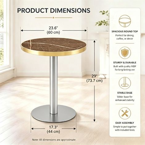 Table d'appoint ronde moderne, cadre en acier inoxydable doré, plateau imitation marbre (revêtement UV) pour salon, table basse luxueuse à socle robuste (1/5)