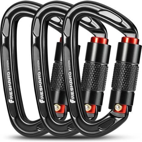 Mousqueton d'escalade verrouillage automatique 25kN – 10cm noir et gris – Certifié CE pour alpinisme et randonnée – Manipulation facile - 25kN-2550kg