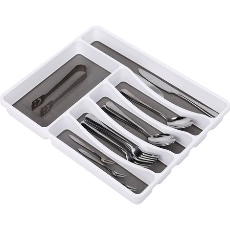 Besteckkasten für Schublade, Besteckeinsatz mit 6 Fächern, Kunststoff, HxBxT: 5x32,5x40,5cm, blanc/anthracite