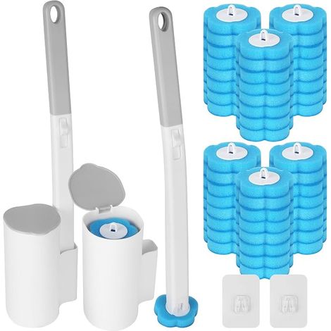 Disposable Toilet Brush Extended Handle Holder Brushes Refills Cleaner Washbasin Bathtub (1/5)