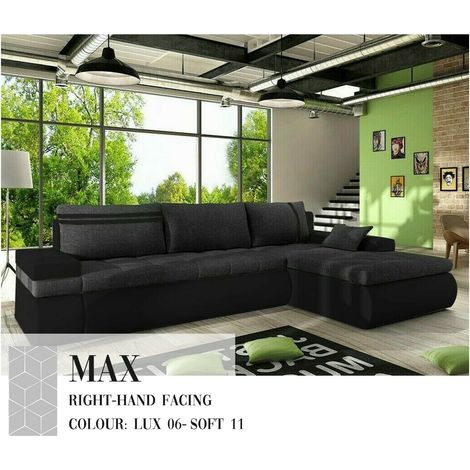 Max Right Hand Facing Corner Sofa Bed - Dark Grey & Black