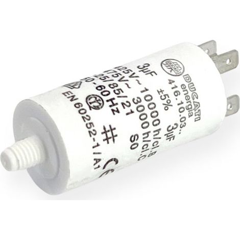 Ducati Energia – Condensateur permanent 3µF cosses Faston 6,3mm – Ø28x55mm – 10.000 heures classe B – Pour moteurs électriques 220V (1/3)