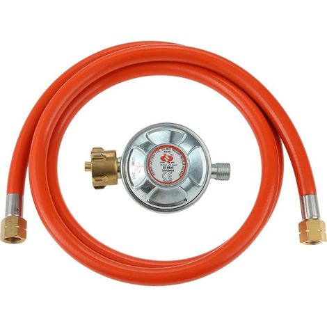 HANBING Ensemble de régulateur de Tuyau 150 cm + régulateur de Pression de 50 mbar, Accessoire de Rechange pour barbecues à gaz, 1/4 de Pouce (y Compris adhésif de sécurité) (1/5)