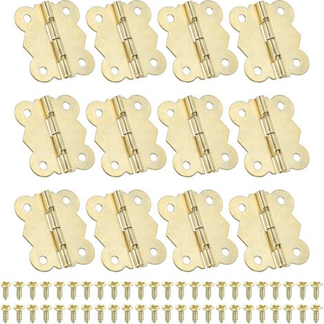 CCYKXA 12 Mini-Scharniere für Schmuckkästchen, 30 mm, mit 48 Schrauben, goldene Mini-Schmetterlingsscharniere, 180 Grad, für Schränke, Holzkisten, Schubladen und Bastelarbeiten (1/5)