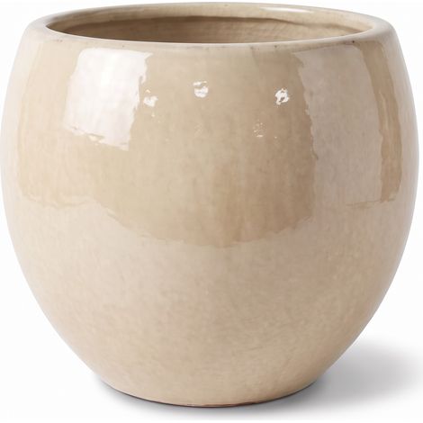 Pot grande taille d'extérieur MOZART 43x35cm crème, fait main en terre cuite émaillée, résistant au gel